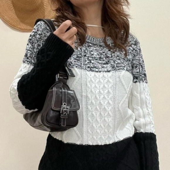 Karen Scott Sweaters - Karen Scott Black and White Cable Knit Sweater